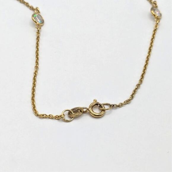 Gold Over Sterling Silver 925 Crystal Station Chain Anklet Ankle Bracelet - Picture 3 of 6